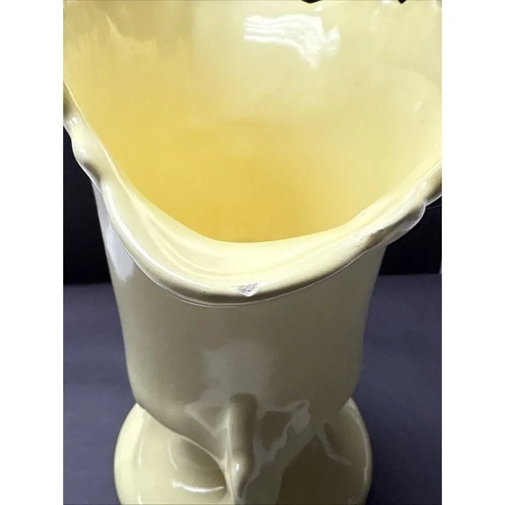 Vintage Camark Art Pottery Vase Planter Handles Leaf Shaped Yellow #807 As-Is